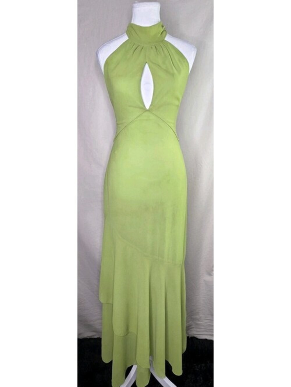 Miphai Womens Green Esencia Dress XS NWT High Neck Keyhole Halter Maxi gownt...